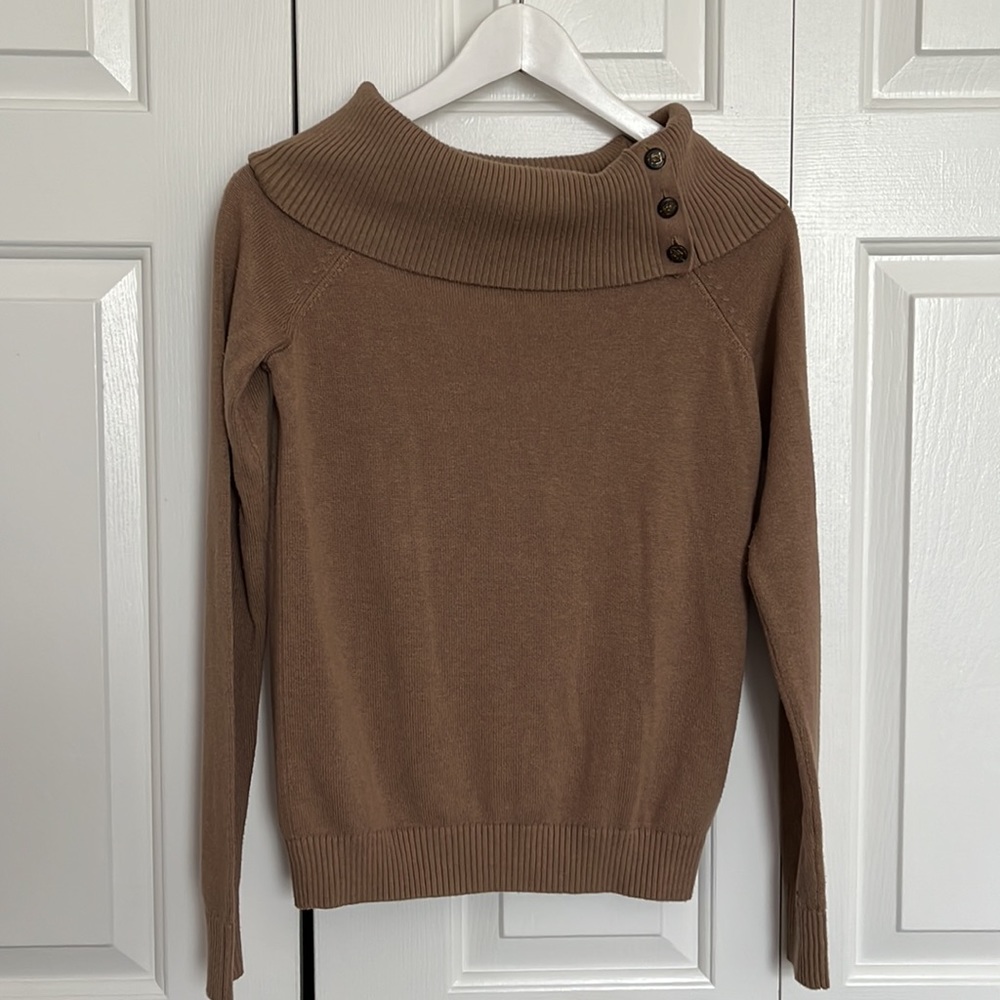 Lauren Ralph Lauren Khaki Cowl or Off the shoulder sweater with button details